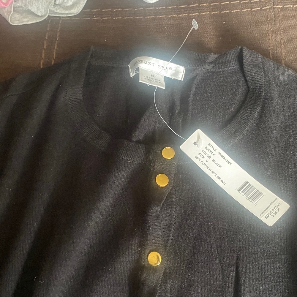 August Silk Black Cardigan with Gold Buttons